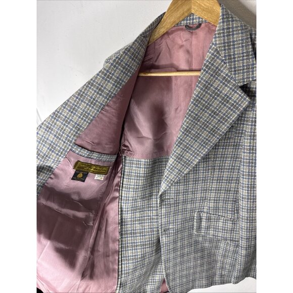 Vintage 1970s Sears Men’s Store Wool Sport Coat Blue Gray Check Plaid Men 36 - Picture 6 of 7